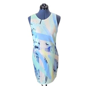 Zara Trafaluc pastel watercolor art deco splatter bodycon mini dress Large